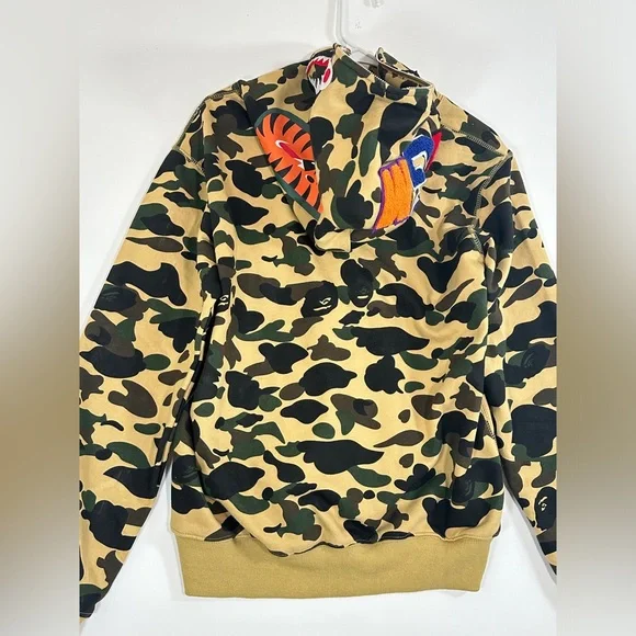A Bathing Ape Bape ABC Green Camo Shark Full Zip Up Hoodie Medium Mens WGM